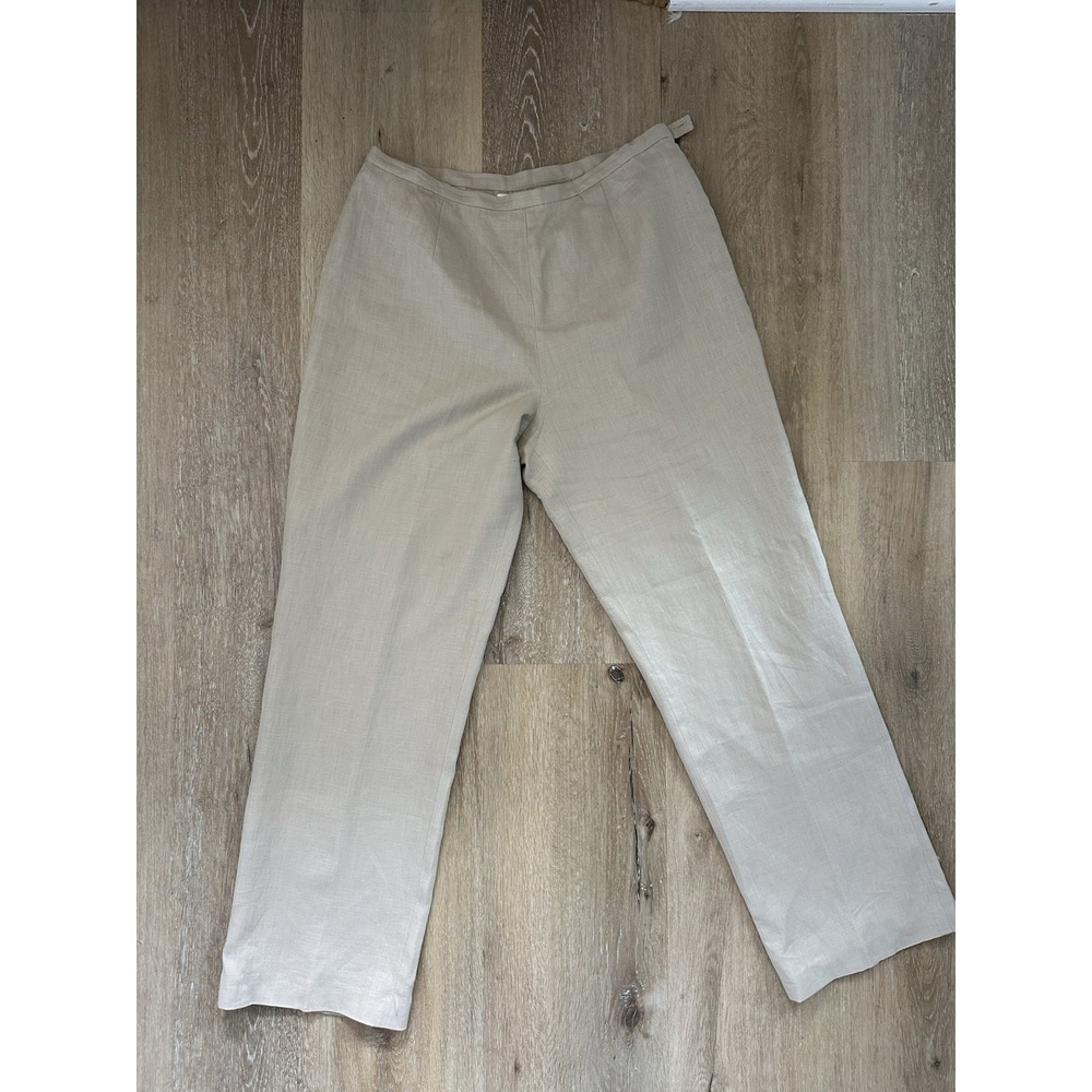 Chadwick's Women's 100% Linen Pants Size 14 Beige Straight Leg Career Casual